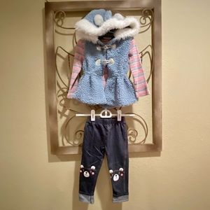 Little Lass 3 piece outfit. Size 2T. Pink/blue w/ sparkle detail.